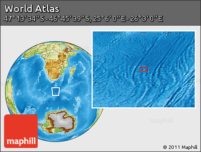 Physical Location Map of the Area around 46° 59' 36" S, 25° 34' 30" E