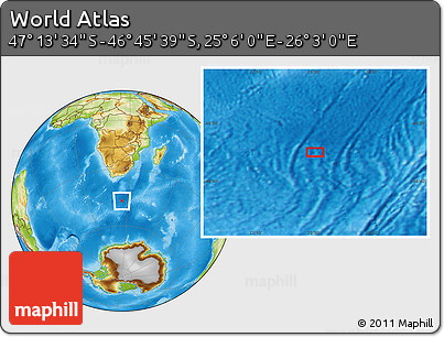 Physical Location Map of the Area around 46° 59' 36" S, 25° 34' 30" E