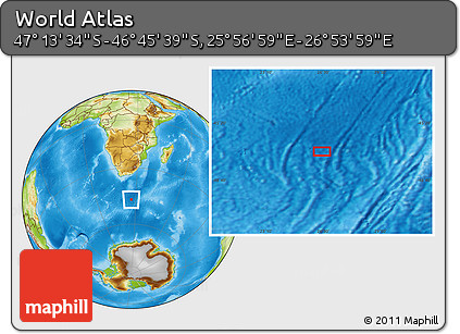 Physical Location Map of the Area around 46° 59' 36" S, 26° 25' 29" E