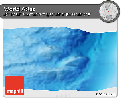 Physical 3D Map of the Area around 46° 59' 36" S, 33° 13' 30" E