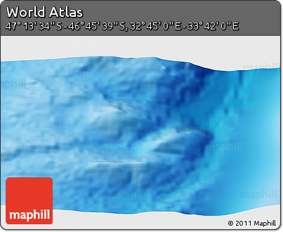 Physical 3D Map of the Area around 46° 59' 36" S, 33° 13' 30" E