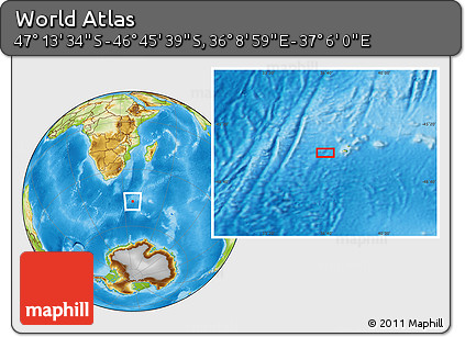 Physical Location Map of the Area around 46° 59' 36" S, 36° 37' 30" E