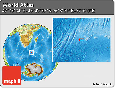 Physical Location Map of the Area around 46° 59' 36" S, 36° 37' 30" E
