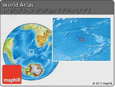Physical Location Map of the Area around 46° 59' 36" S, 3° 28' 30" E