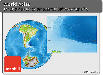 Physical Location Map of the Area around 46° 59' 36" S, 55° 10' 29" W