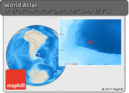 Shaded Relief Location Map of the Area around 46° 59' 36" S, 55° 10' 29" W