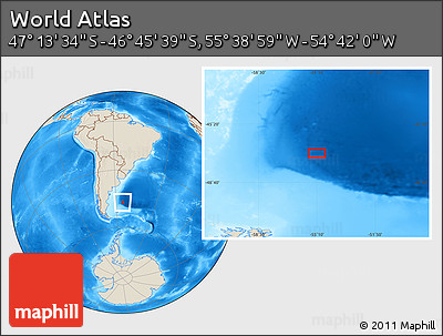 Shaded Relief Location Map of the Area around 46° 59' 36" S, 55° 10' 29" W