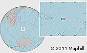 Gray Location Map of the area around 46° 59' 36" S, 56° 10' 29" E, hill shading