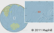 Savanna Style Location Map of the area around 46° 59' 36" S, 60° 25' 29" E, hill shading