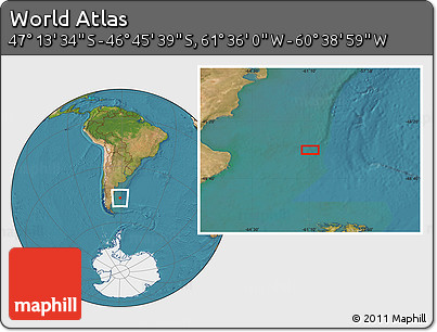 Satellite Location Map of the Area around 46° 59' 36" S, 61° 7' 30" W