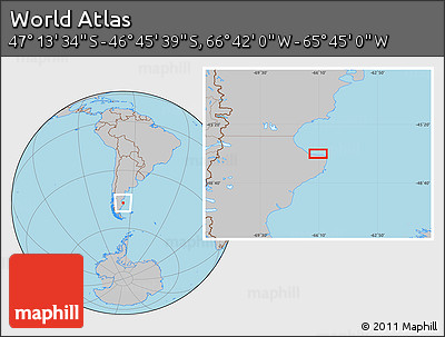 Gray Location Map of the Area around 46° 59' 36" S, 66° 13' 29" W