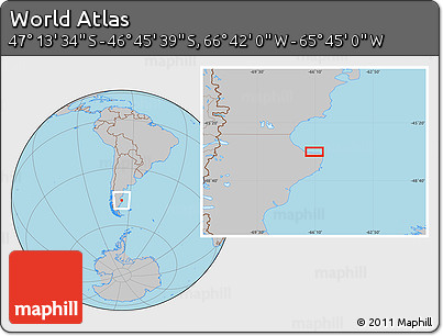 Gray Location Map of the Area around 46° 59' 36" S, 66° 13' 29" W