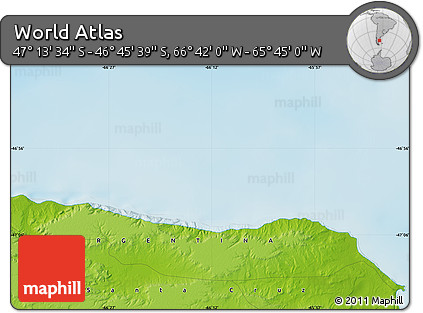 Physical Map of the Area around 46° 59' 36" S, 66° 13' 29" W