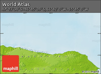 Physical Map of the Area around 46° 59' 36" S, 66° 13' 29" W