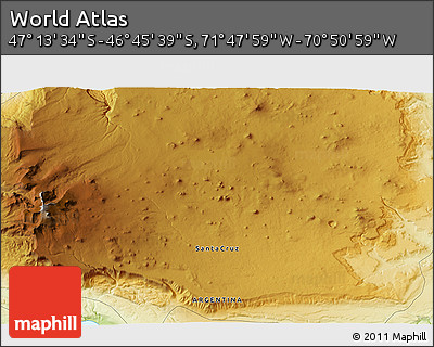 Physical 3D Map of the Area around 46° 59' 36" S, 71° 19' 29" W