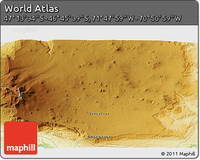 Physical 3D Map of the Area around 46° 59' 36" S, 71° 19' 29" W