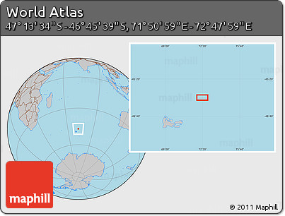 Gray Location Map of the Area around 46° 59' 36" S, 72° 19' 29" E