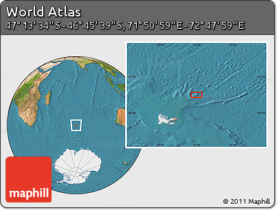 Satellite Location Map of the Area around 46° 59' 36" S, 72° 19' 29" E