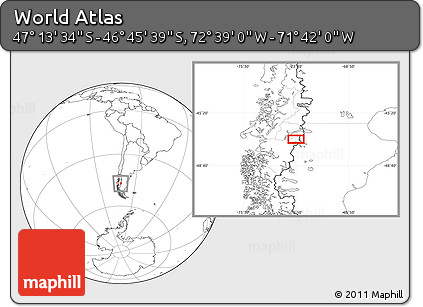 Blank Location Map of the Area around 46° 59' 36" S, 72° 10' 30" W