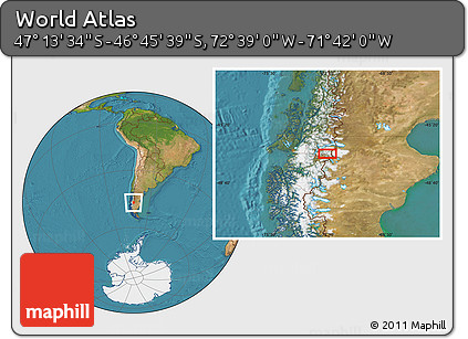 Satellite Location Map of the Area around 46° 59' 36" S, 72° 10' 30" W