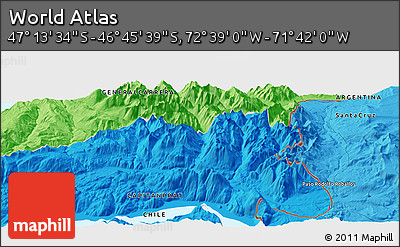 Political Panoramic Map of the Area around 46° 59' 36" S, 72° 10' 30" W
