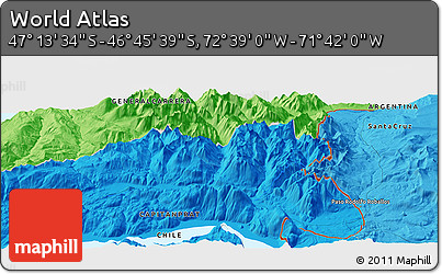 Political Panoramic Map of the Area around 46° 59' 36" S, 72° 10' 30" W