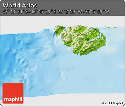 Physical 3D Map of the Area around 46° 59' 36" S, 75° 34' 29" W