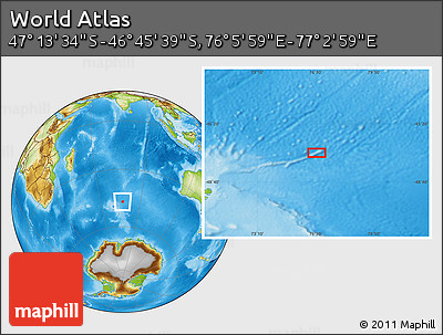Physical Location Map of the Area around 46° 59' 36" S, 76° 34' 29" E