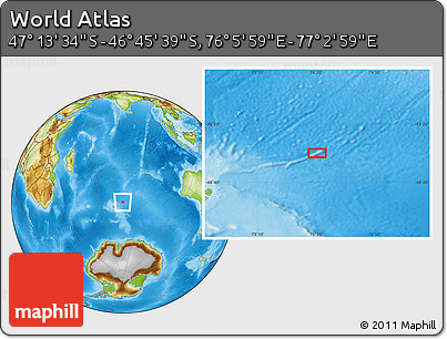 Physical Location Map of the Area around 46° 59' 36" S, 76° 34' 29" E