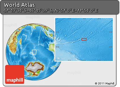 Physical Location Map of the Area around 46° 59' 36" S, 77° 25' 30" E