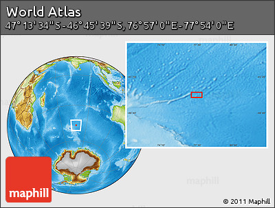 Physical Location Map of the Area around 46° 59' 36" S, 77° 25' 30" E