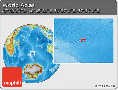Physical Location Map of the Area around 46° 59' 36" S, 77° 25' 30" E