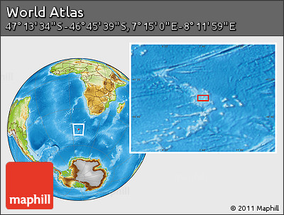 Physical Location Map of the Area around 46° 59' 36" S, 7° 43' 29" E