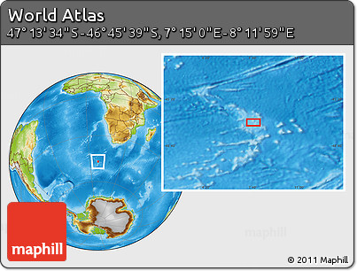 Physical Location Map of the Area around 46° 59' 36" S, 7° 43' 29" E