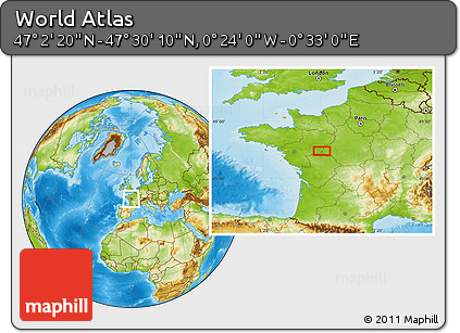 Physical Location Map of the Area around 47° 16' 15" N, 0° 4' 30" E