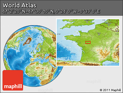 Physical Location Map of the Area around 47° 16' 15" N, 0° 4' 30" E