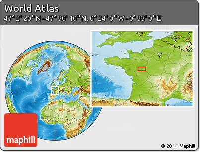 Physical Location Map of the Area around 47° 16' 15" N, 0° 4' 30" E