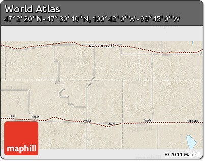 Shaded Relief 3D Map of the Area around 47° 16' 15" N, 100° 13' 29" W