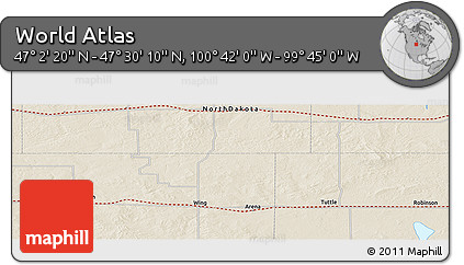 Shaded Relief Panoramic Map of the Area around 47° 16' 15" N, 100° 13' 29" W