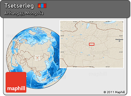 Shaded Relief Location Map of Tsetserleg