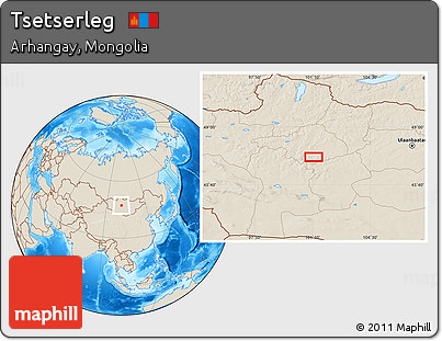 Shaded Relief Location Map of Tsetserleg