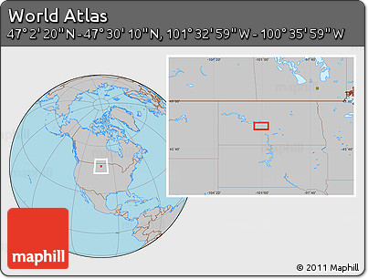 Gray Location Map of the Area around 47° 16' 15" N, 101° 4' 29" W