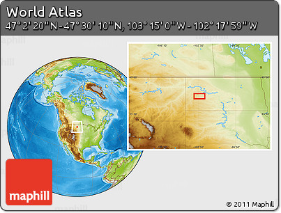 Physical Location Map of the Area around 47° 16' 15" N, 102° 46' 30" W