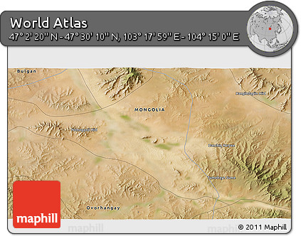 Satellite 3D Map of the Area around 47° 16' 15" N, 103° 46' 30" E