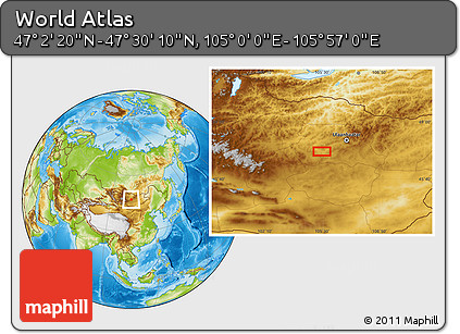 Physical Location Map of the Area around 47° 16' 15" N, 105° 28' 29" E