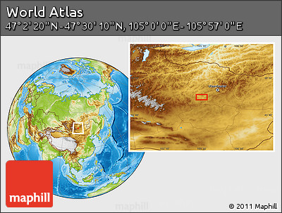 Physical Location Map of the Area around 47° 16' 15" N, 105° 28' 29" E