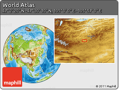 Physical Location Map of the Area around 47° 16' 15" N, 105° 28' 29" E