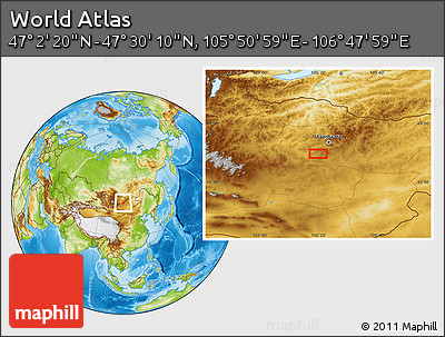 Physical Location Map of the Area around 47° 16' 15" N, 106° 19' 29" E
