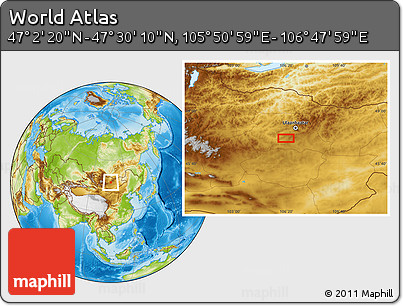 Physical Location Map of the Area around 47° 16' 15" N, 106° 19' 29" E