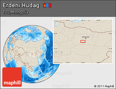 Shaded Relief Location Map of Erdeni Hudag